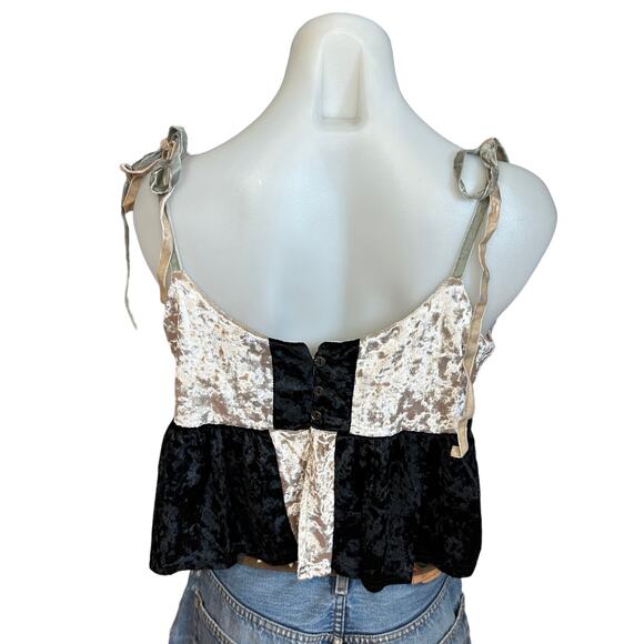 Black Velvet Babydoll Crop Top SMALL Ruffle Camisole Coquette Cottage Cami NEW - Picture 8 of 8